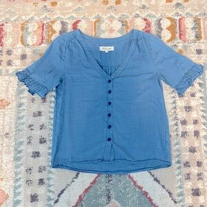 Madewell light blue short sleeve button front top